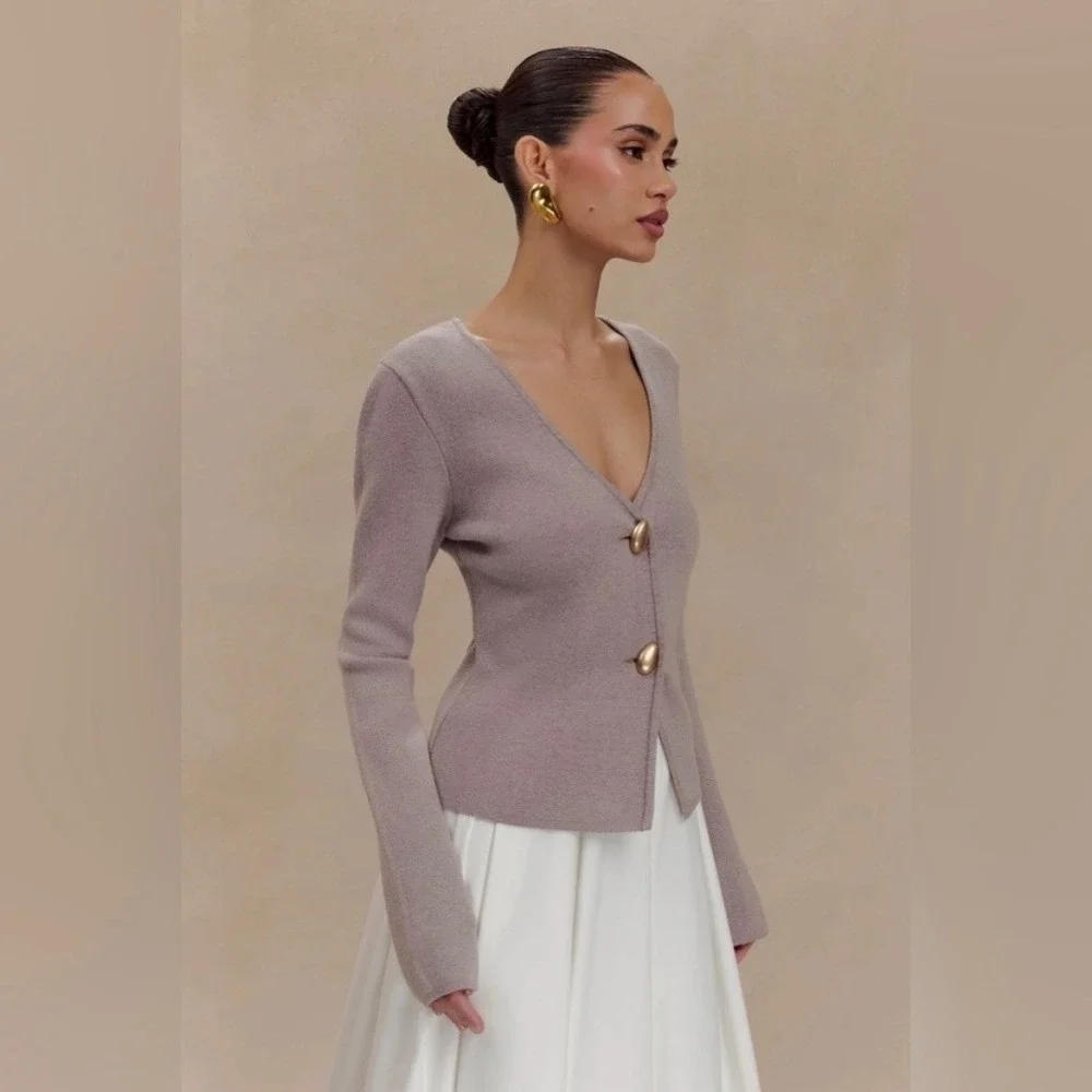 Meshki Velda Wide Sleeve Knit Cardigan Stone Marble Button Front V Neck XS - Picture 2 of 10